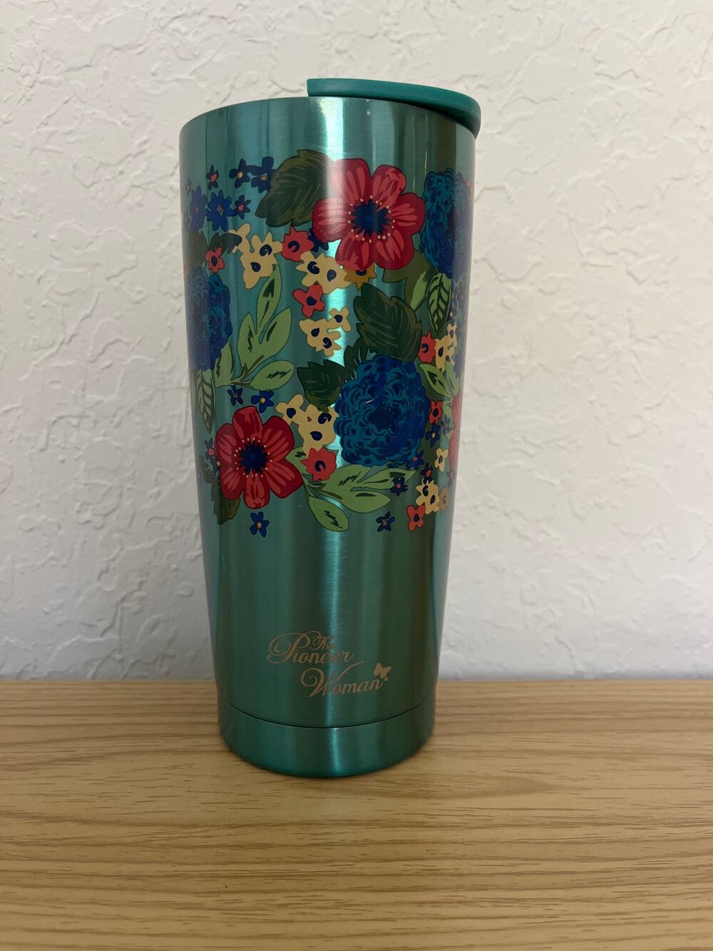 Pioneer Woman Stainless Steel Double Wall Vacuum Insulated Teal Tumbler w/Lid.